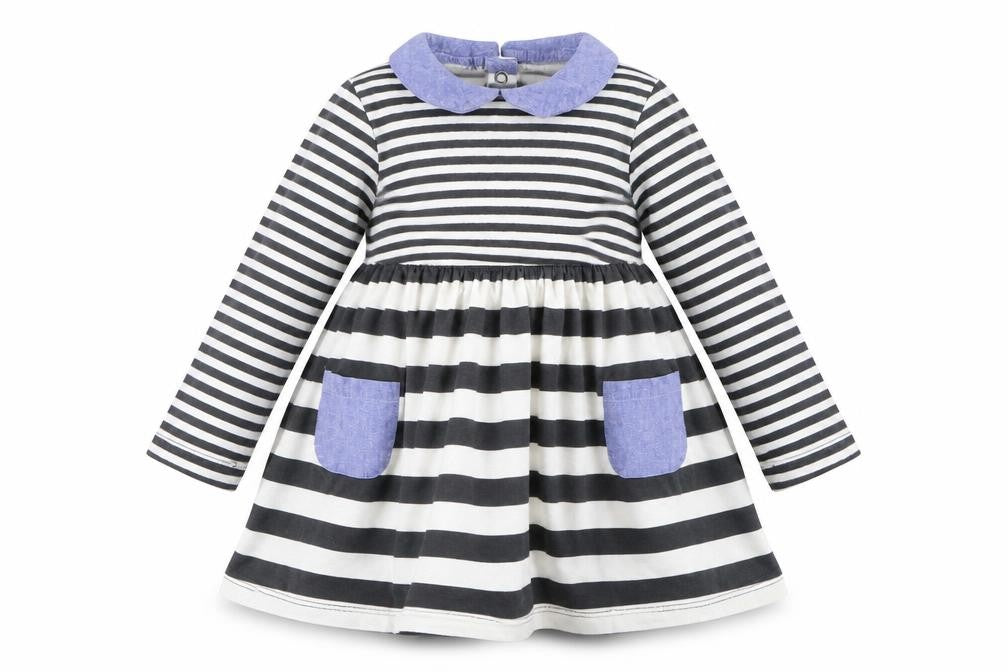 M&S Girls Black Striped  T-Shirt Dress  Size 2 Years