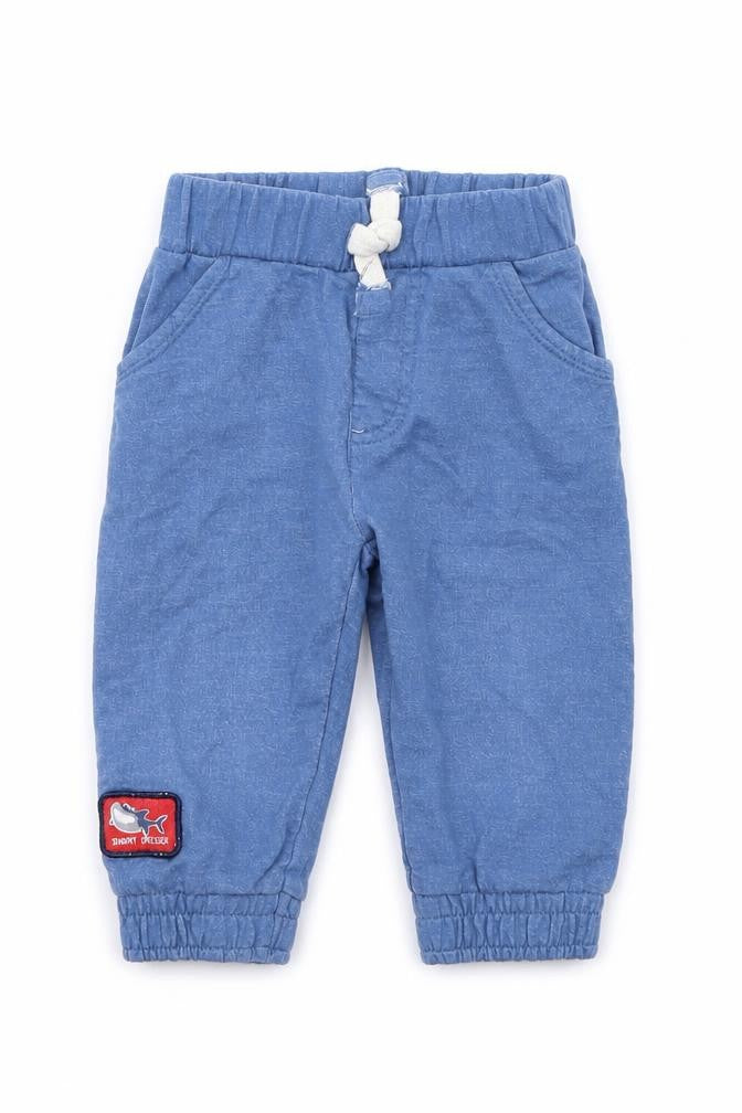 Front view of Crafted boys’ blue sweatpants, size 6-9, months