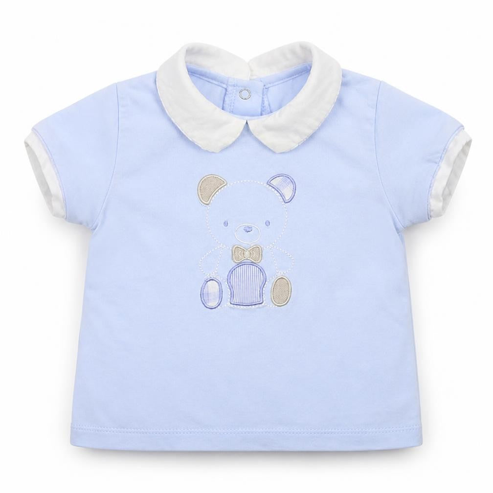 Front view of Mayoral boys’ blue basic t-shirt, size 0-3, months