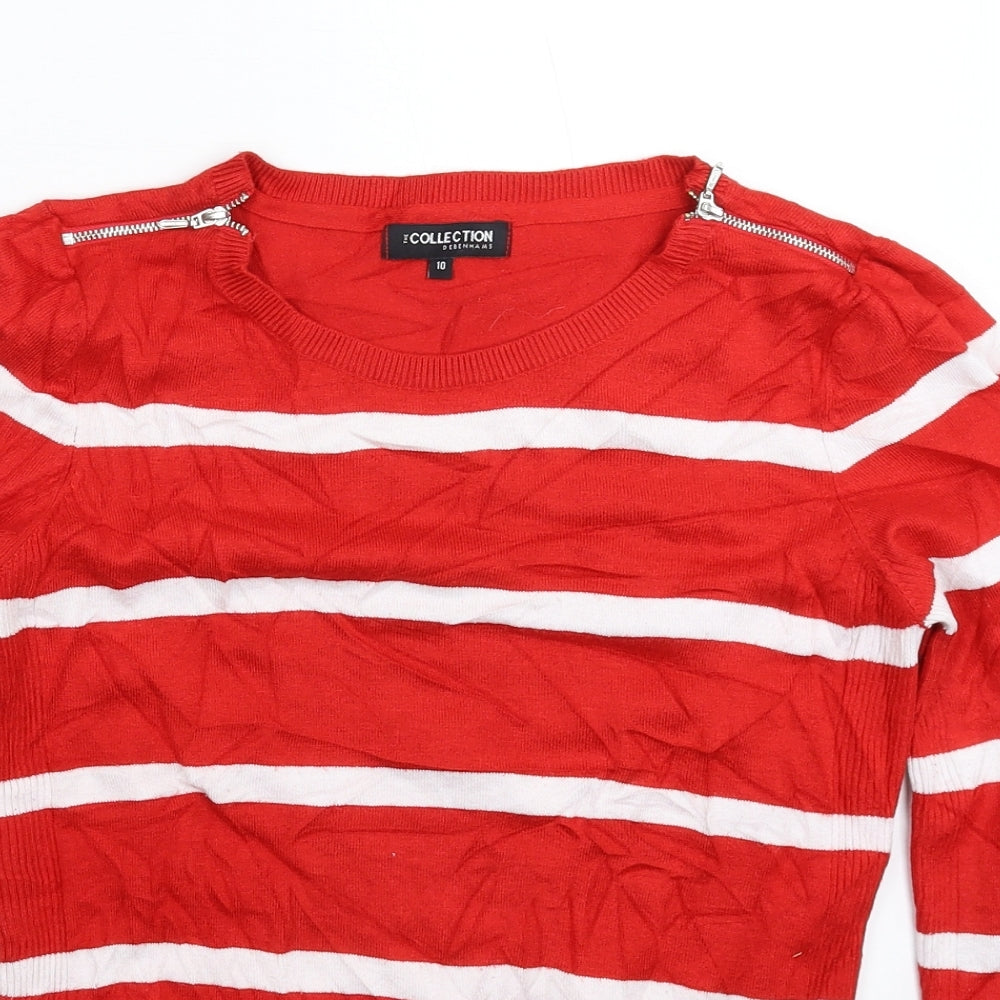 Debenhams Womens Red Striped Knit Pullover Jumper Size 10