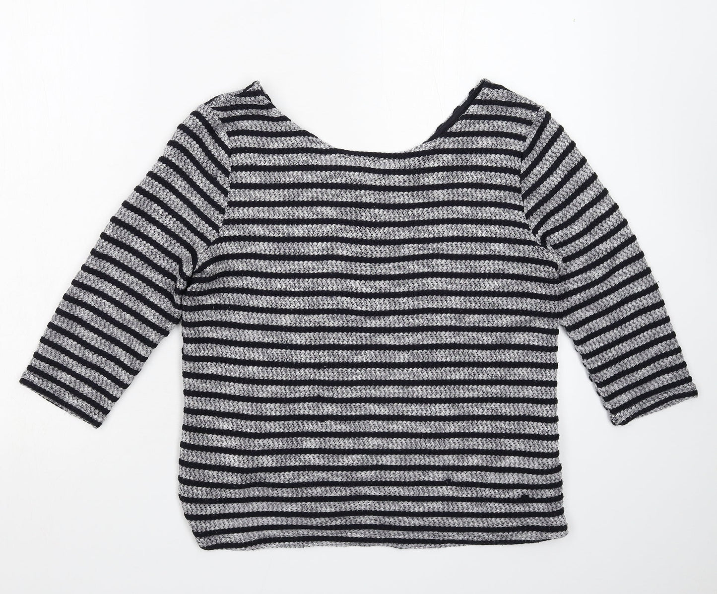 New Look Womens Grey Striped Knit Pullover Jumper Size 10