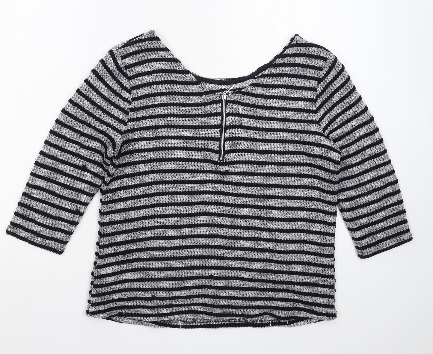 New Look Womens Grey Striped Knit Pullover Jumper Size 10