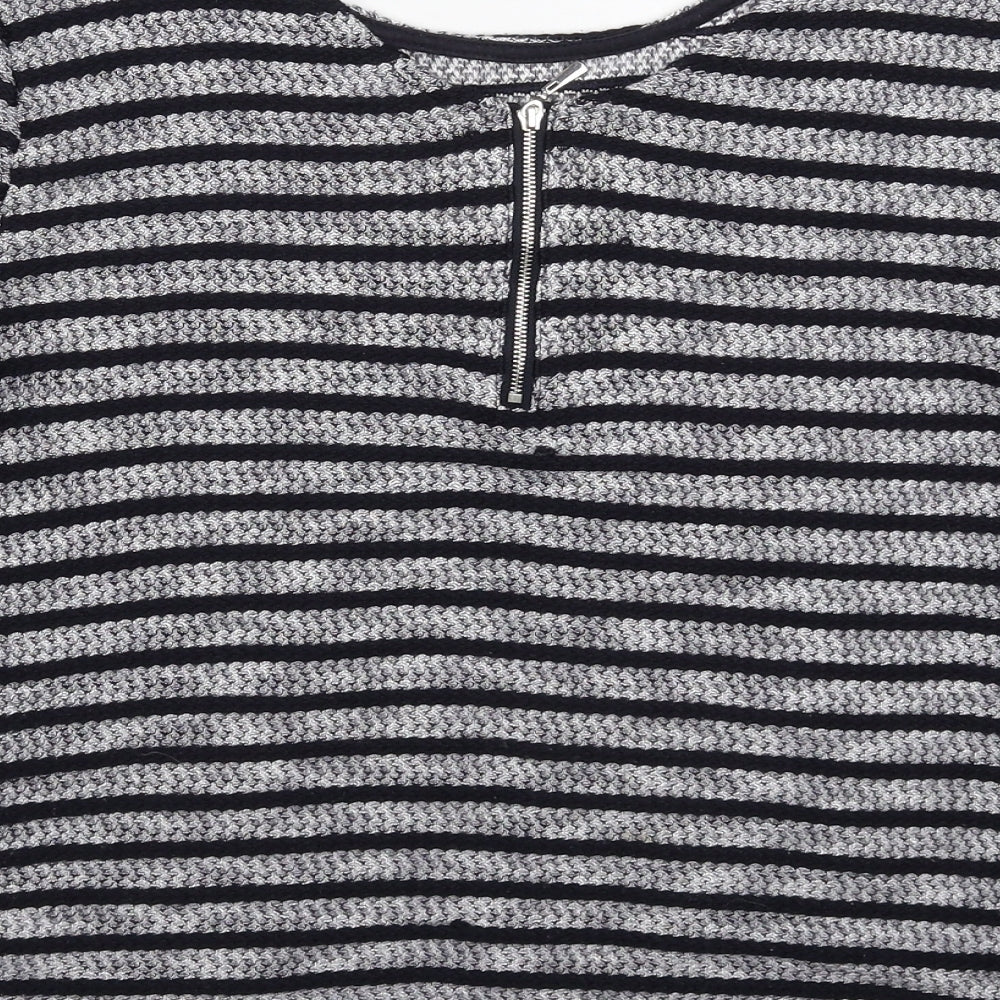 New Look Womens Grey Striped Knit Pullover Jumper Size 10