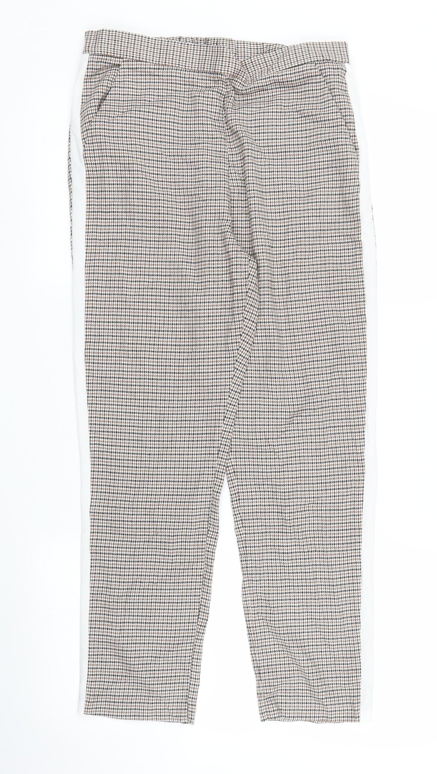 ASOS Womens Brown Houndstooth  Capri Trousers Size 10 L24 in