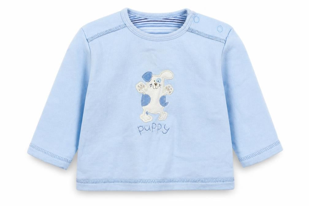 Front view of Marks & Spencer Baby Blue Basic T-Shirt, size 3-6, Months - Puppy