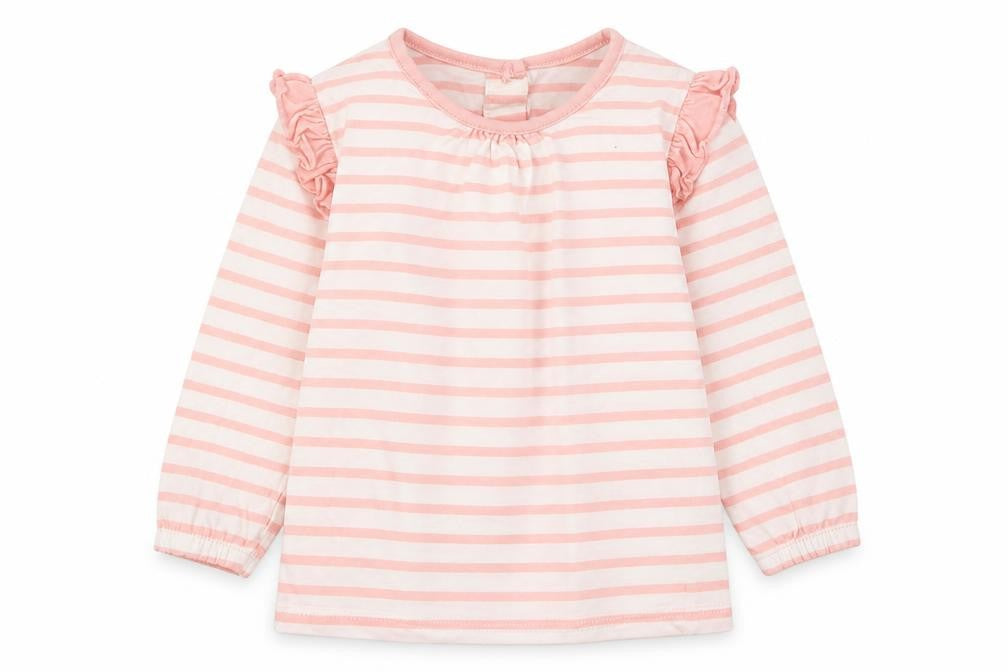 Front view of Matalan Baby Pink Striped Basic T-Shirt, size 6-9, Months