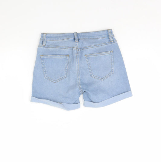 Back view of Denim & Co. women’s blue denim cut-off shorts, size UK 6