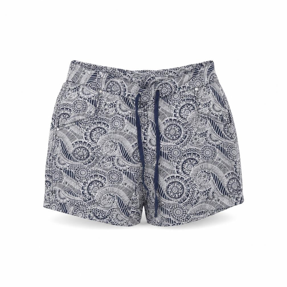 Front view of Atmosphere women’s blue fair isle bermuda shorts, size UK 8