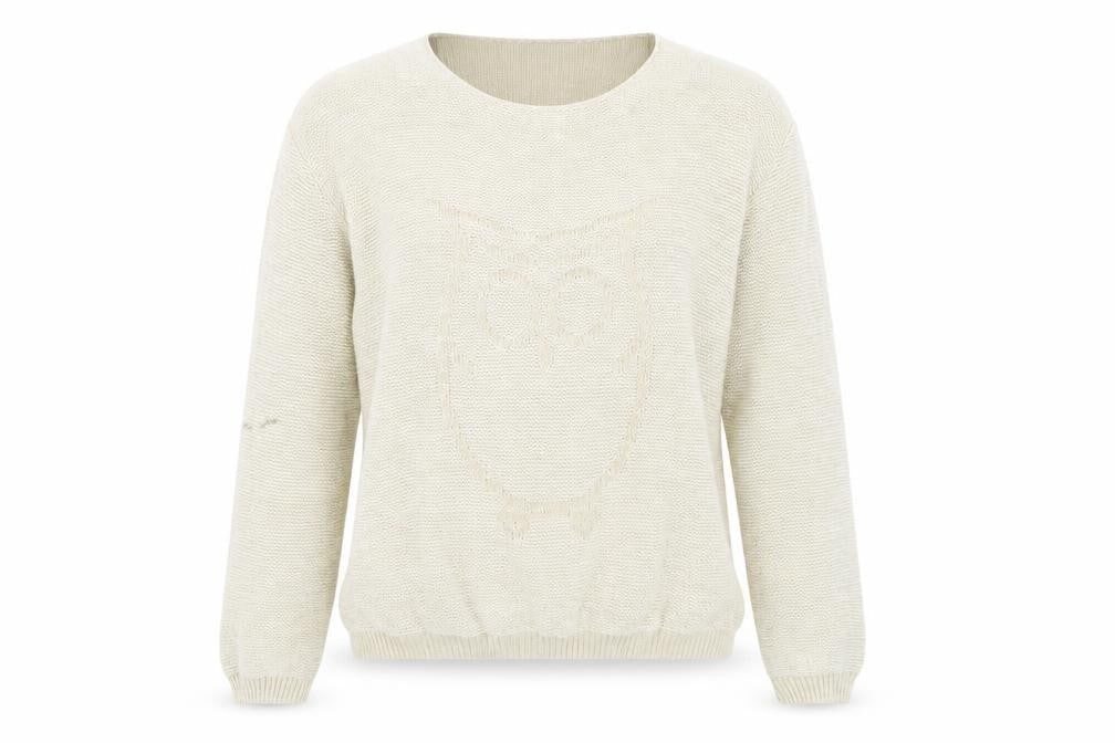 Front view of internationale women’s beige jumper, size L