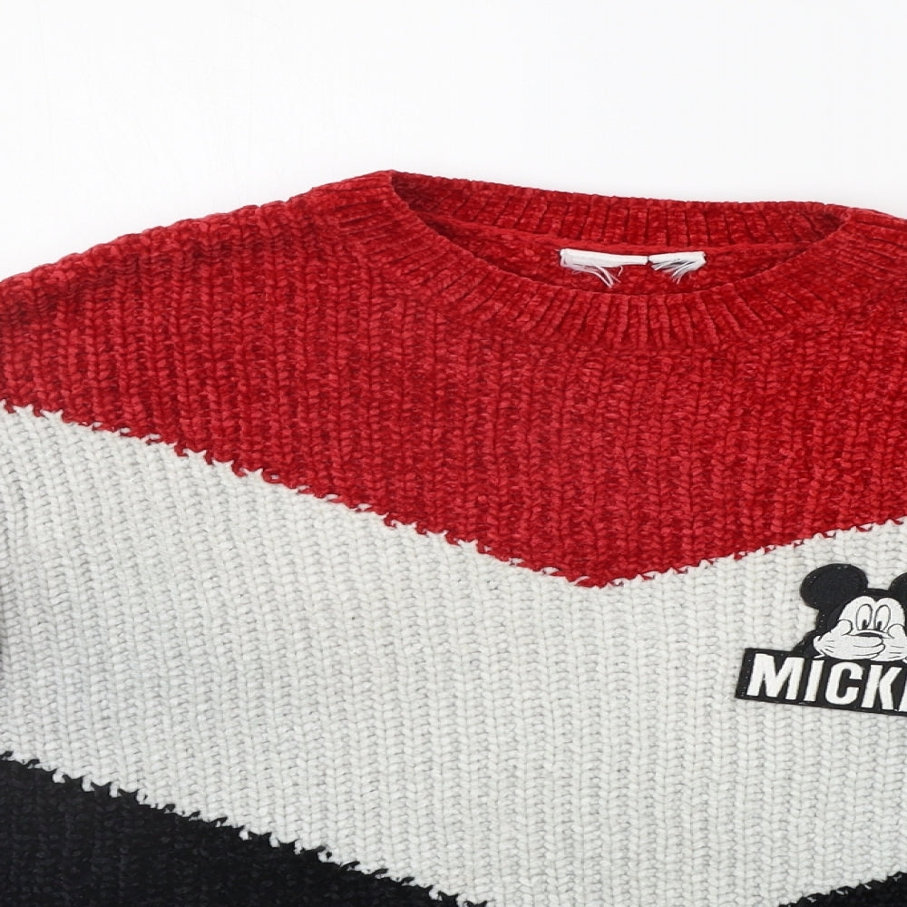 Close-up detail of Primark women’s black floral jumper, size XS, - mickey mouse