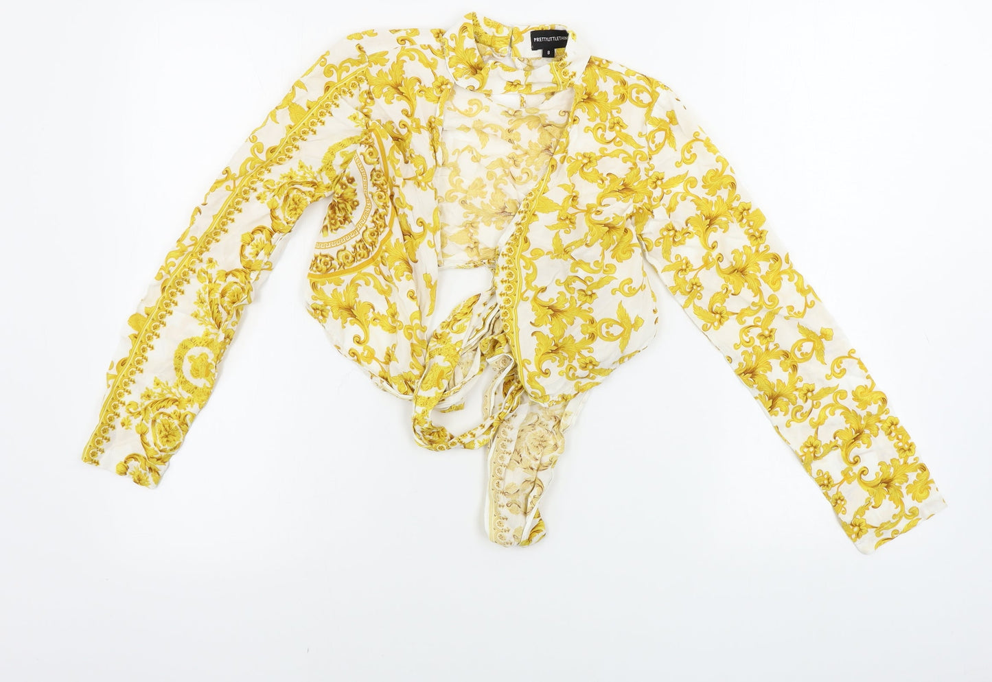 PRETTYLITTLETHING Womens White Floral  Cardigan Jumper Size 8