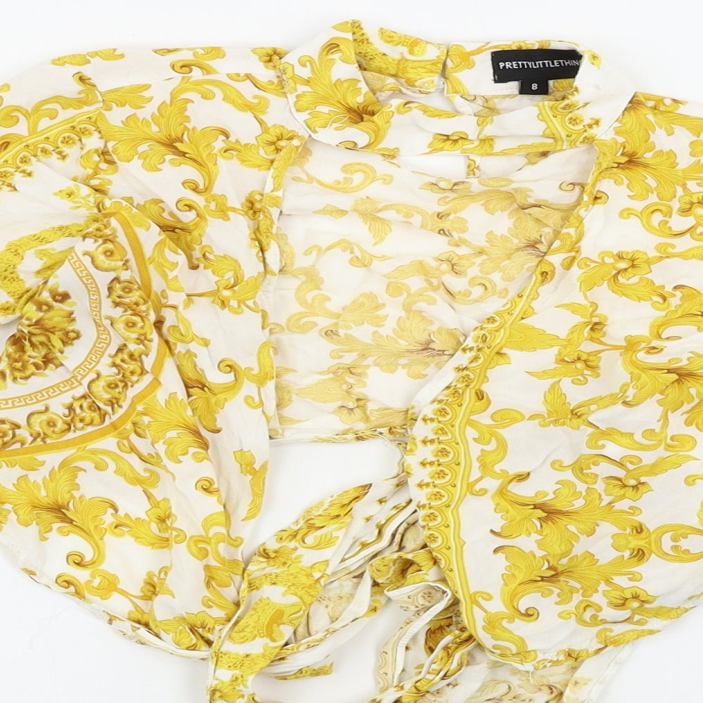 PRETTYLITTLETHING Womens White Floral  Cardigan Jumper Size 8