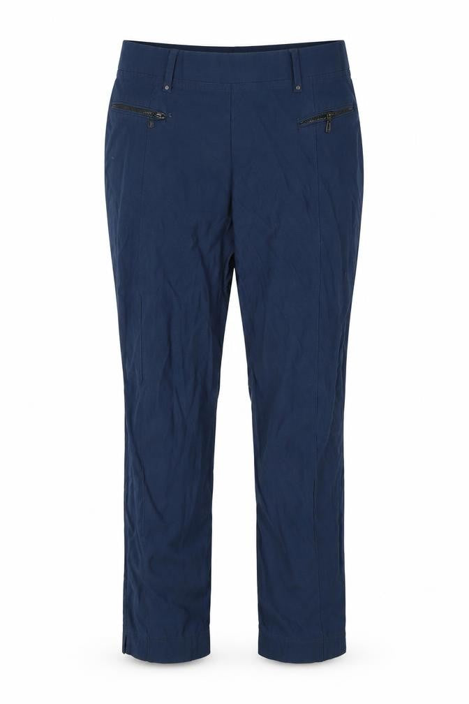 Front view of canda women’s blue trousers, size UK 14, 28-inch leg