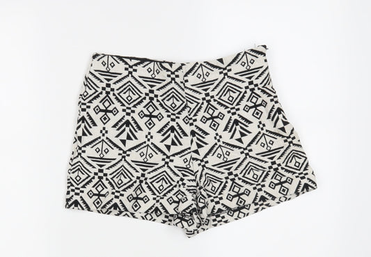 Additional front view of Miss Selfridge women’s white geometric hot pants shorts, size UK 10