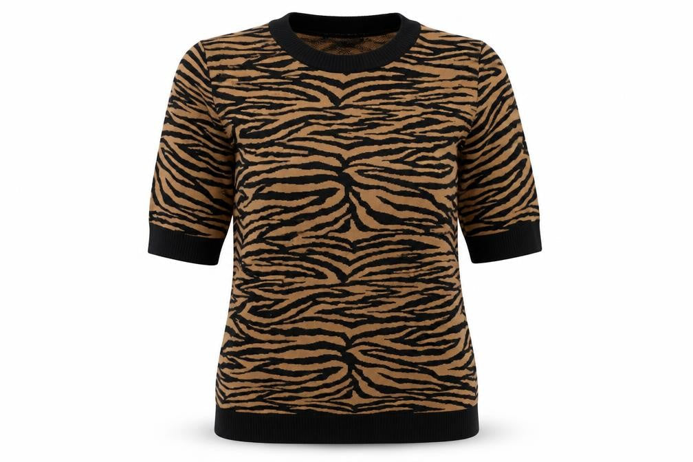 Front view of Papaya women’s brown animal print knit jumper, size UK 10