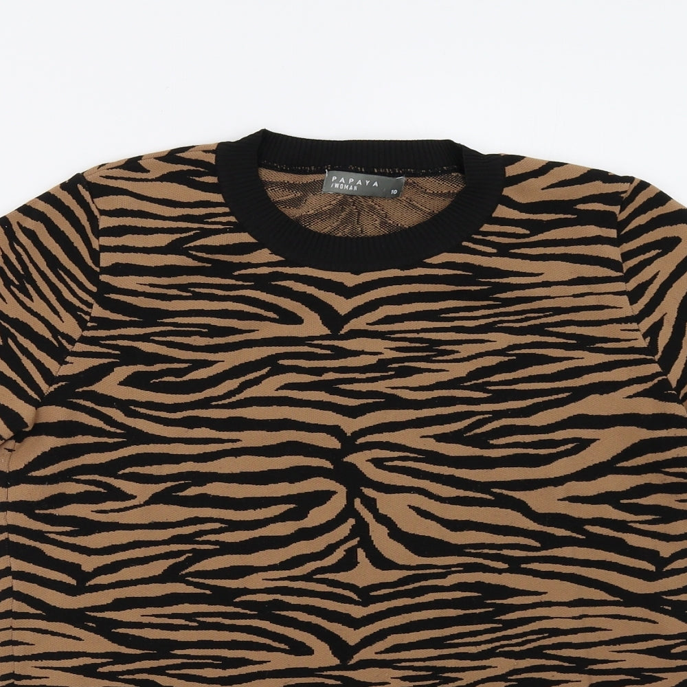 Papaya Womens Brown Animal Print Knit Pullover Jumper Size 10