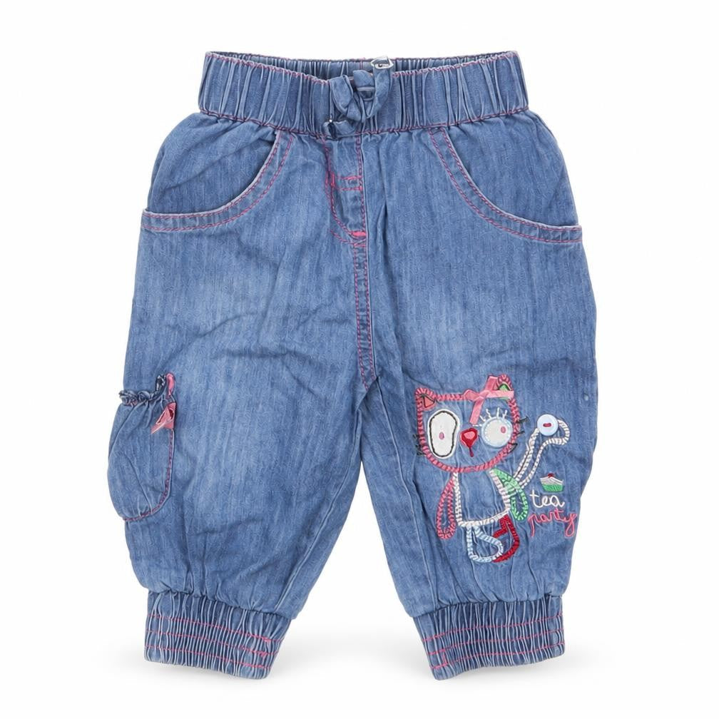 Front view of Babaluno girls’ blue jeans, size 3-6, months