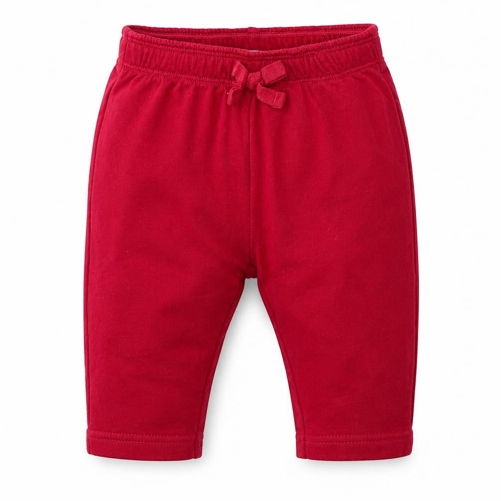 Front view of teddy boom girls’ pink sweatpants, size 0-3, months