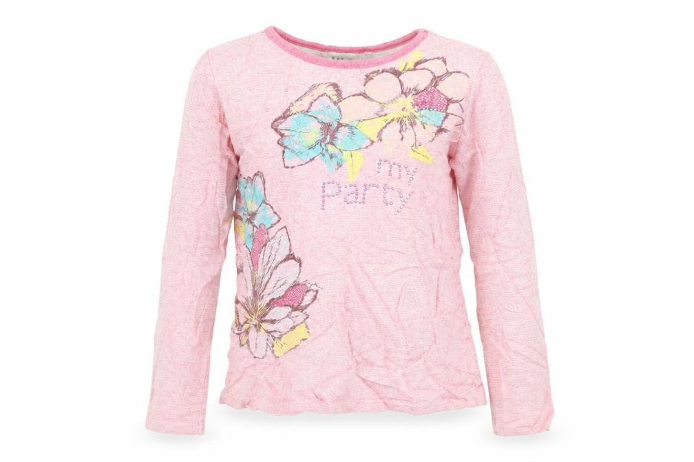 Front view of Kingkow girls’ pink floral woven basic t-shirt, size 12, years - party