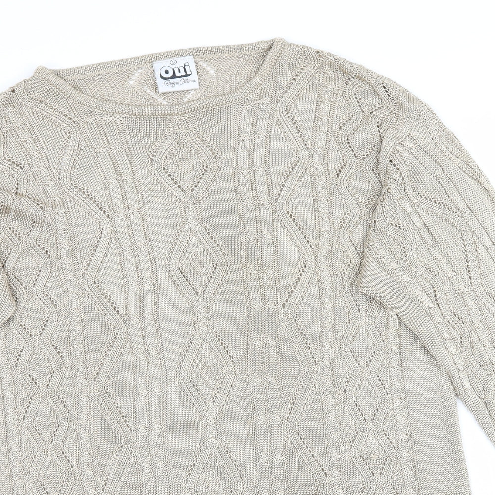 Oui Womens Beige  Knit Pullover Jumper Size S