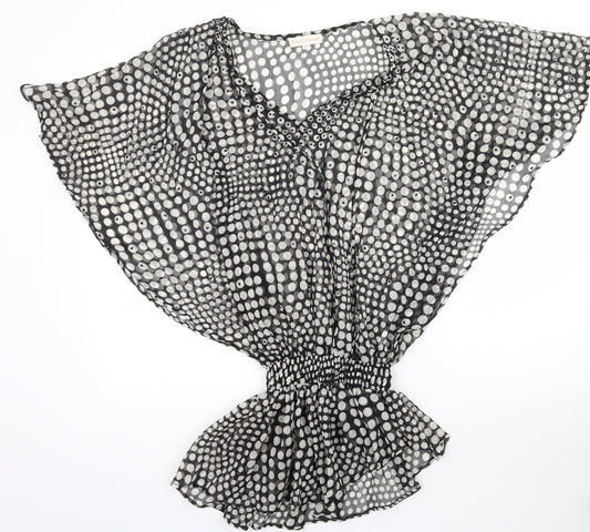 Bandana Womens Black Polka Dot Mesh Basic Blouse Size L