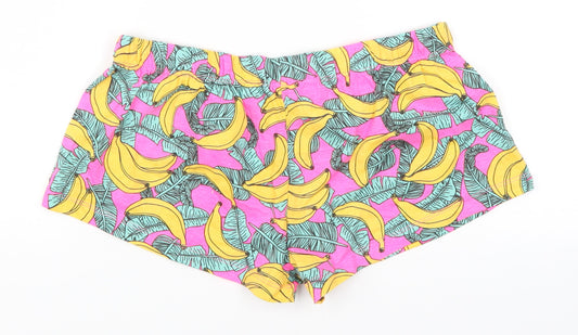 Primark Womens Pink   Hot Pants Shorts Size 10 - Banana Print Pyjamas