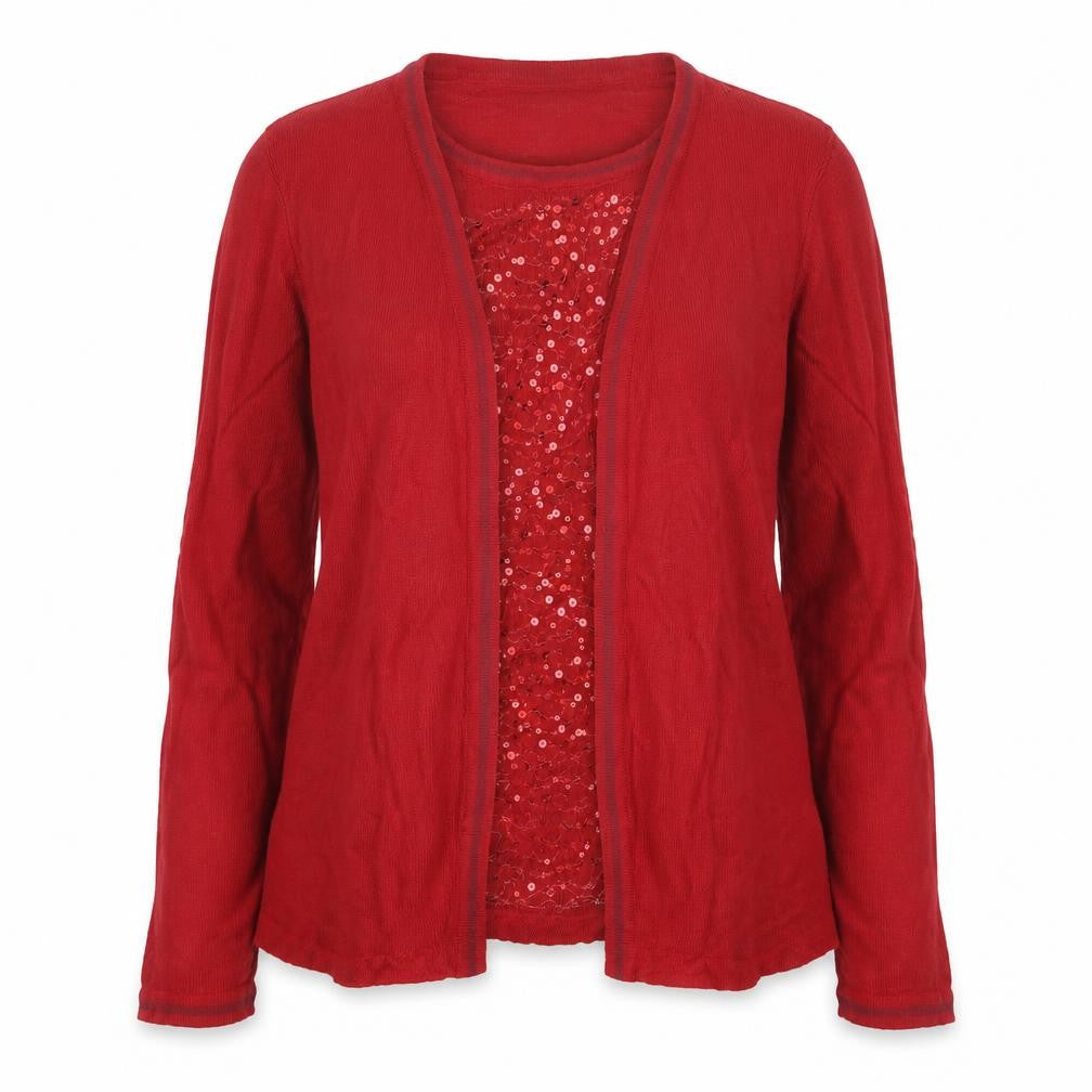EWM Womens Red  Knit Cardigan Jumper Size 14