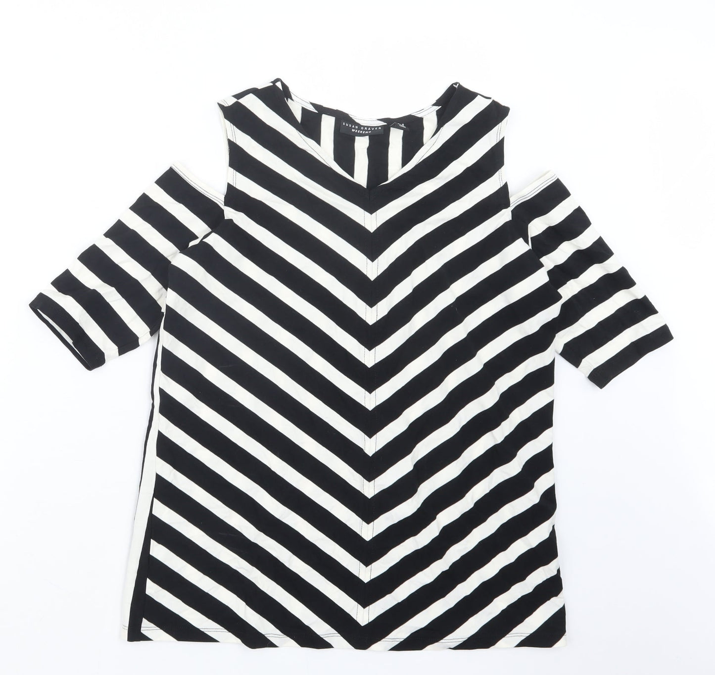 Susan Graver Womens Black Striped  Basic T-Shirt Size M