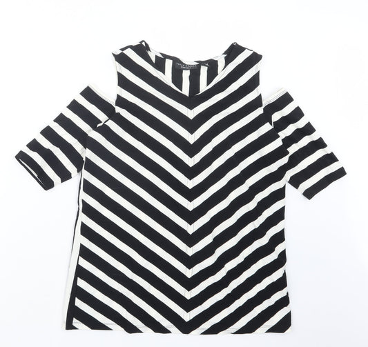 Susan Graver Womens Black Striped  Basic T-Shirt Size M