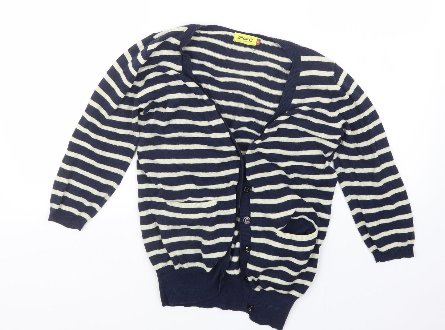 Max C Womens Blue Striped Knit Cardigan Jumper Size M