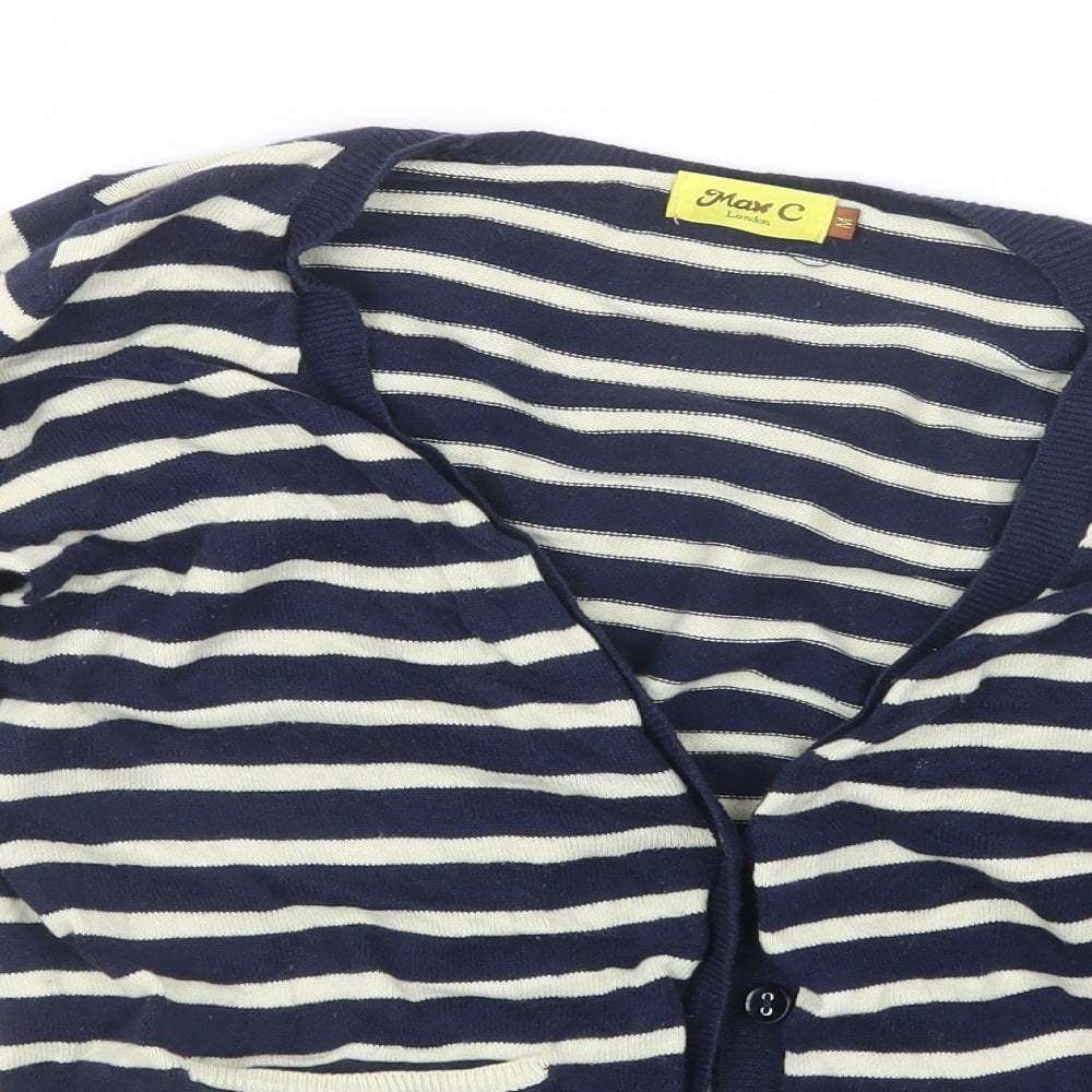 Max C Womens Blue Striped Knit Cardigan Jumper Size M