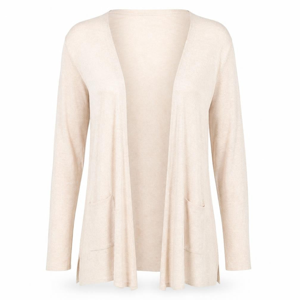 Front view of C&A women’s pink knit cardigan jumper, size M