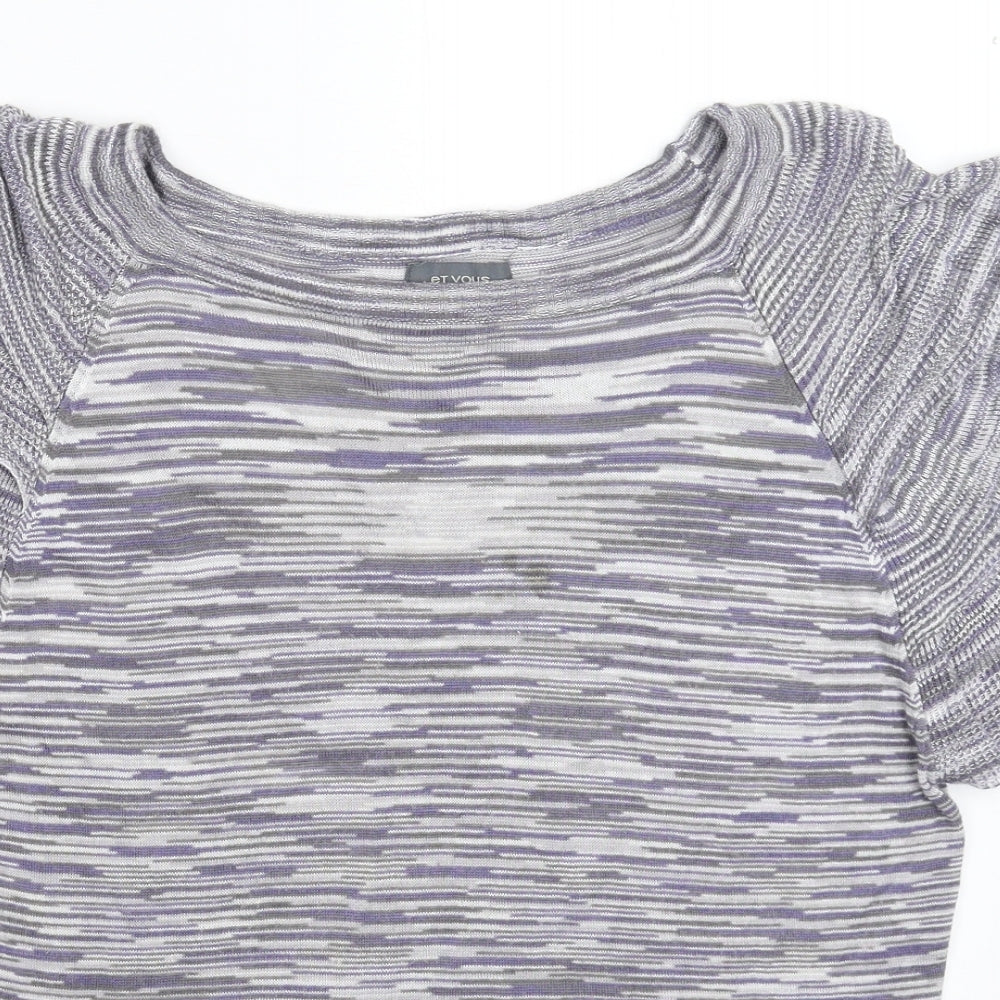 Et Vous Womens Grey Striped Knit Pullover Jumper Size 18