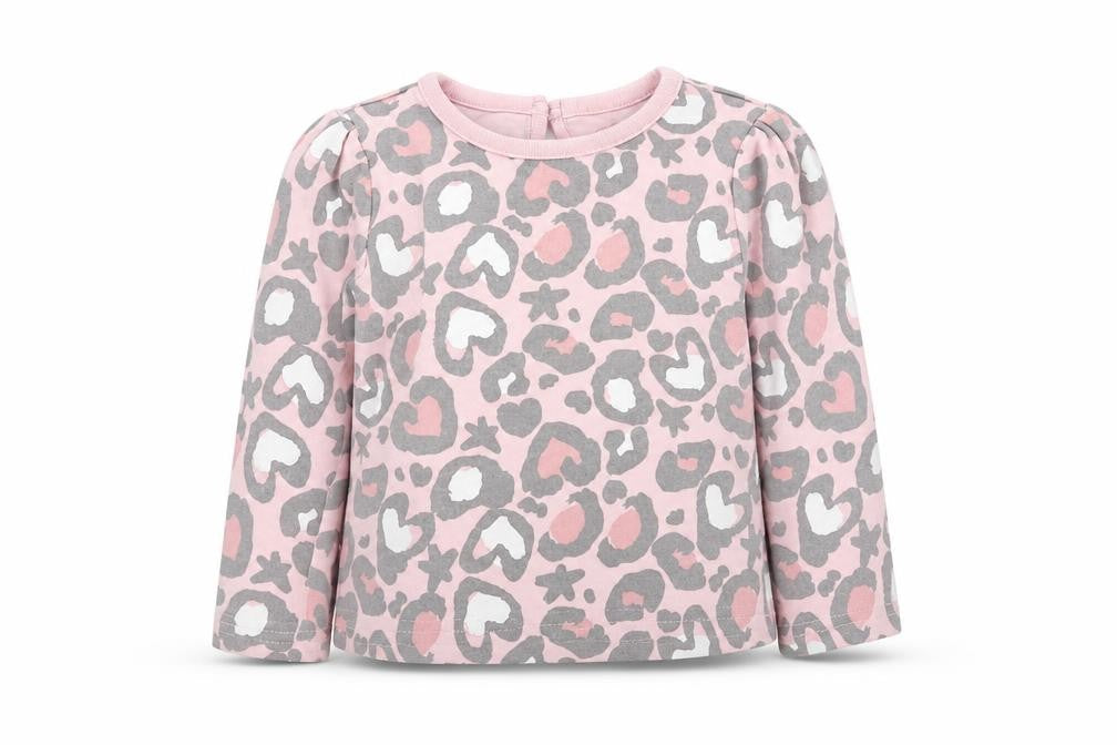 Front view of Studio girls’ pink camouflage jumper, size 9-12, months