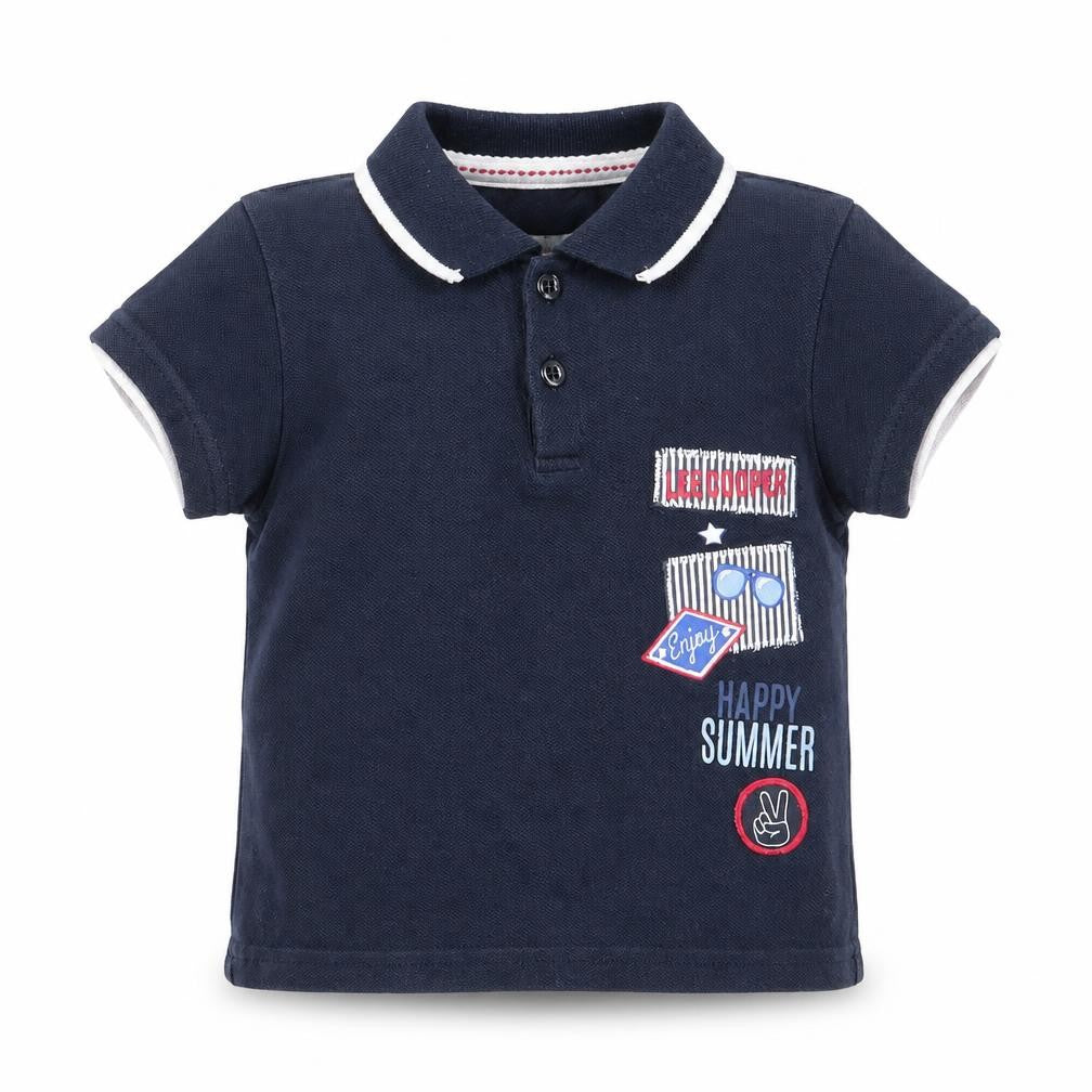 Front view of Lee Cooper boys’ blue basic polo, size 18-24, months