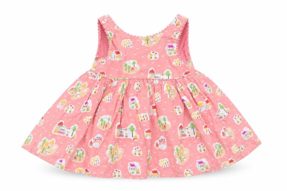 Front view of Marks & Spencer girls’ pink geometric fit & flare, size 3-6, months