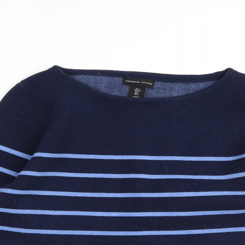 Adrienne Vittadini Womens Blue Striped  Pullover Jumper Size L