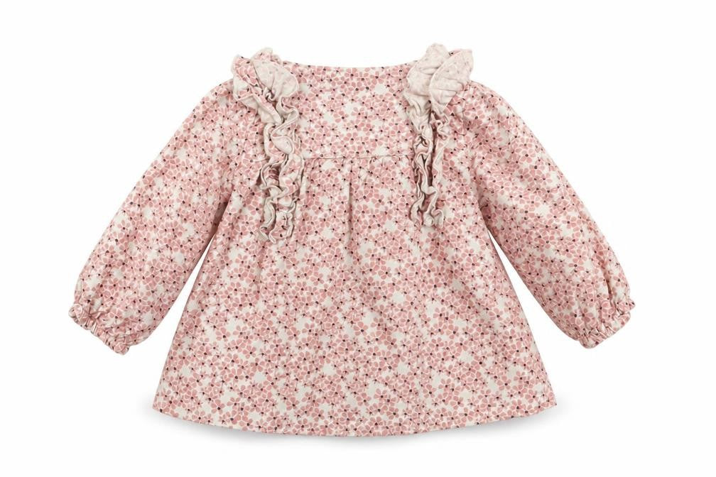 Front view of Marks & Spencer girls’ pink floral fit & flare, size 6-9, months