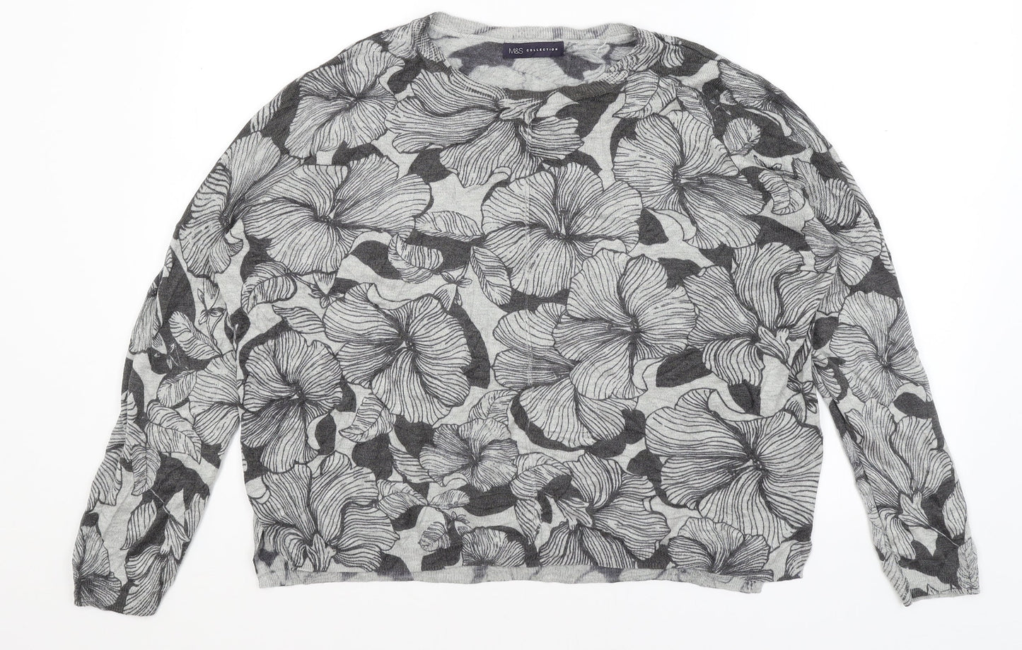 M&S Womens Grey Floral  Pullover Jumper Size XL