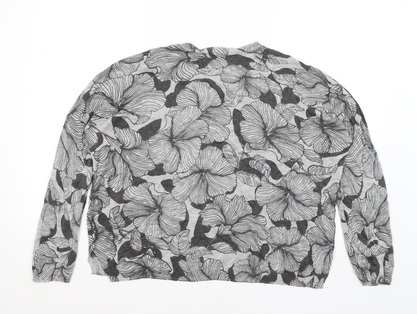 M&S Womens Grey Floral  Pullover Jumper Size XL