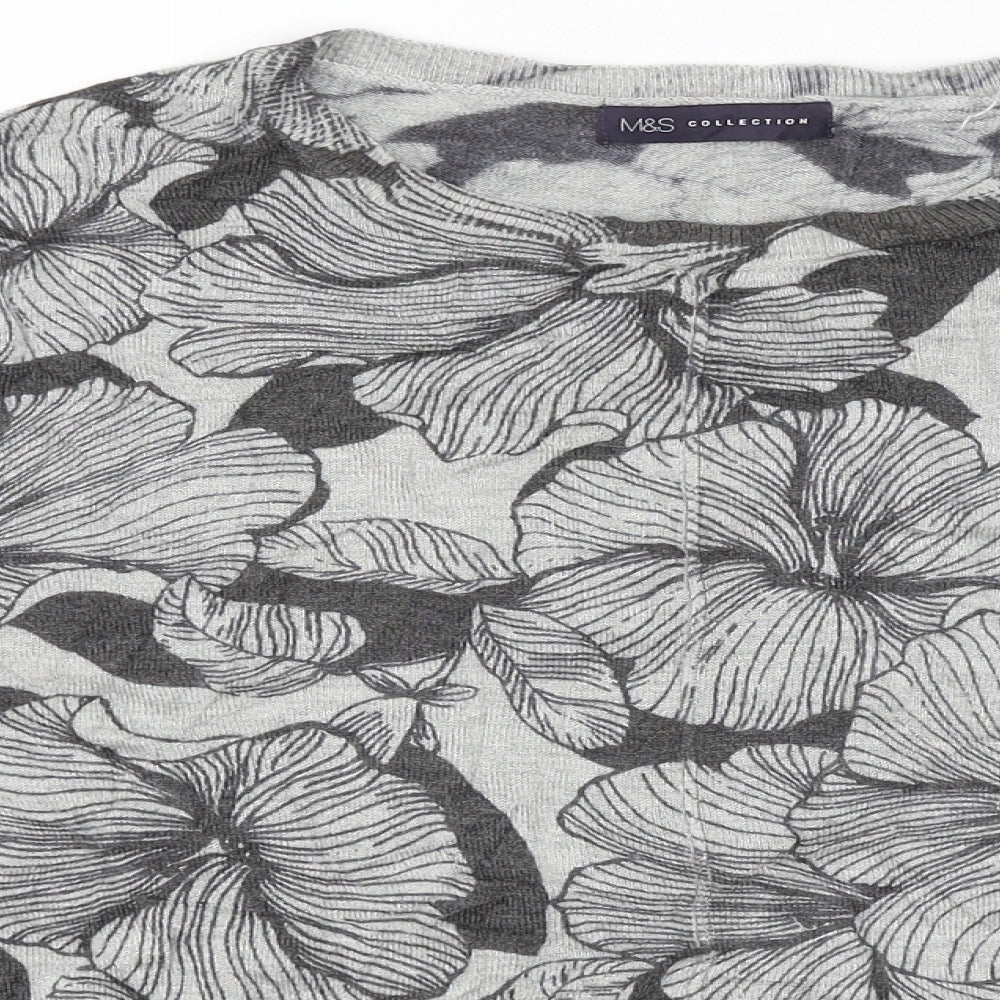 M&S Womens Grey Floral  Pullover Jumper Size XL