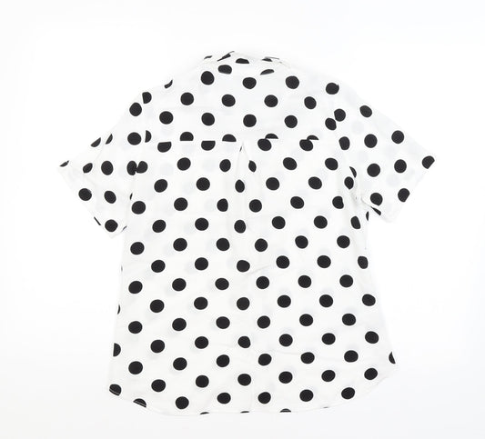Big Dart Womens White Polka Dot  Basic Button-Up Size 10