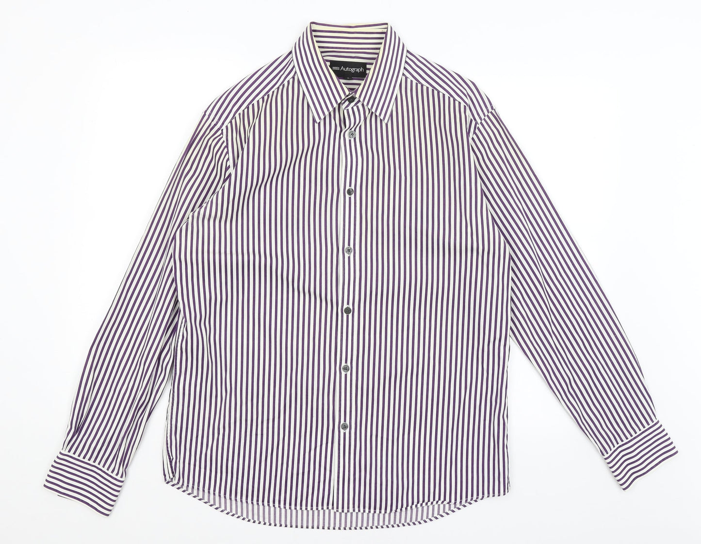 Autograph Mens White Striped   Button-Up Size M
