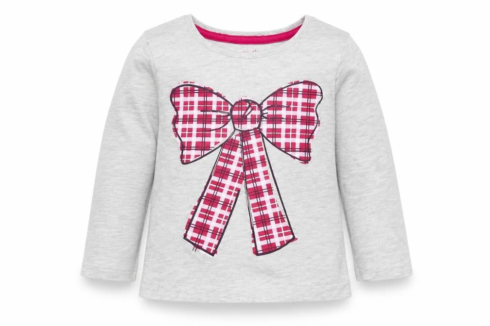 Front view of Young Dimension girls’ grey basic t-shirt, size 9-12, months