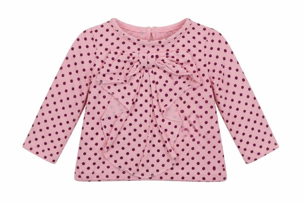 Front view of Mini Club Pink Polka Dot Basic T-Shirt, size 12-18, Months