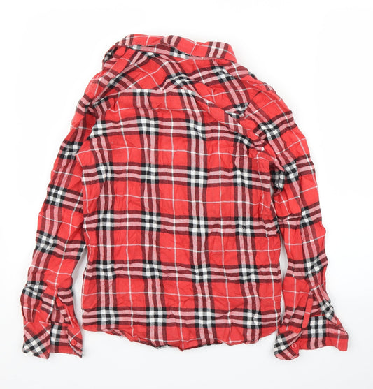 QCE Womens Red Plaid  Basic Button-Up Size XS