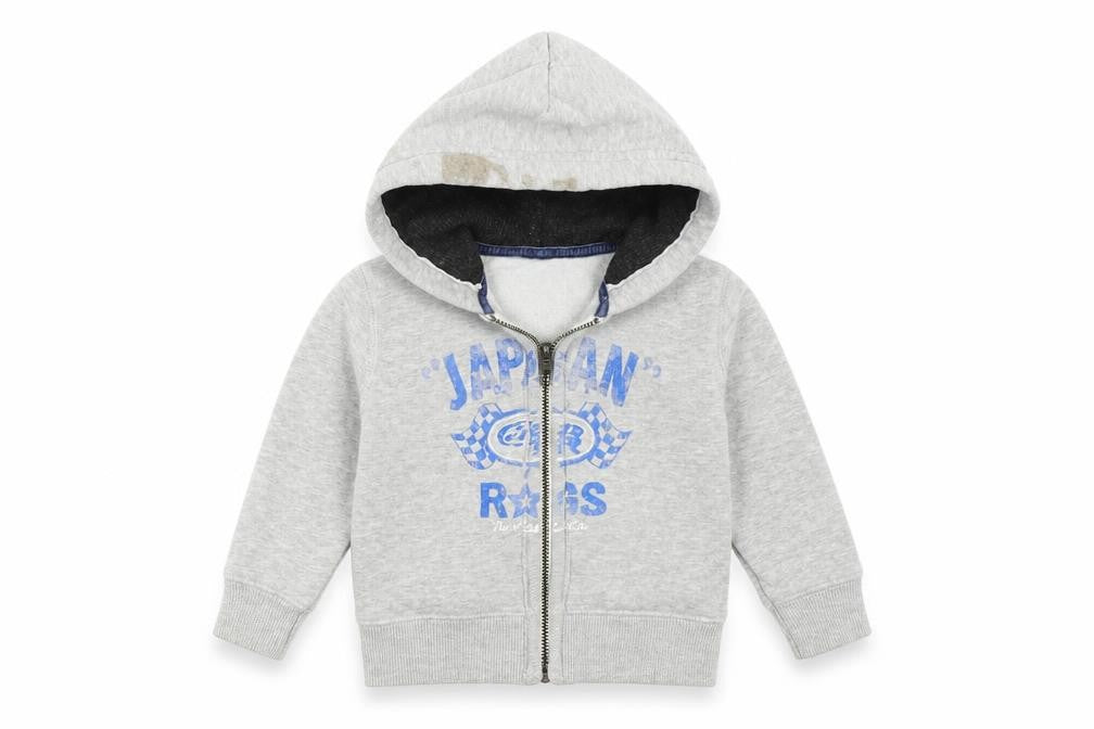 Front view of Japan Rags boys’ grey jacket, size 12, months