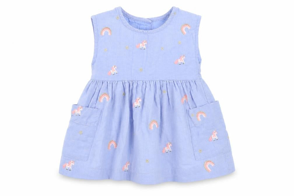 Front view of Next girls’ blue fit & flare, size 3-6, months