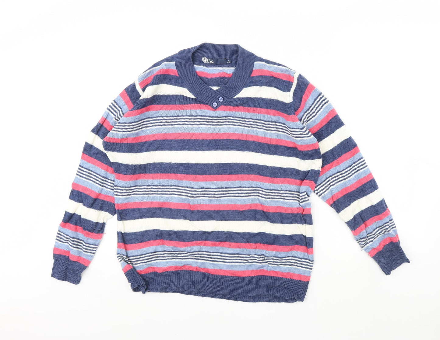 Isle Womens Blue Striped  Pullover Jumper Size L
