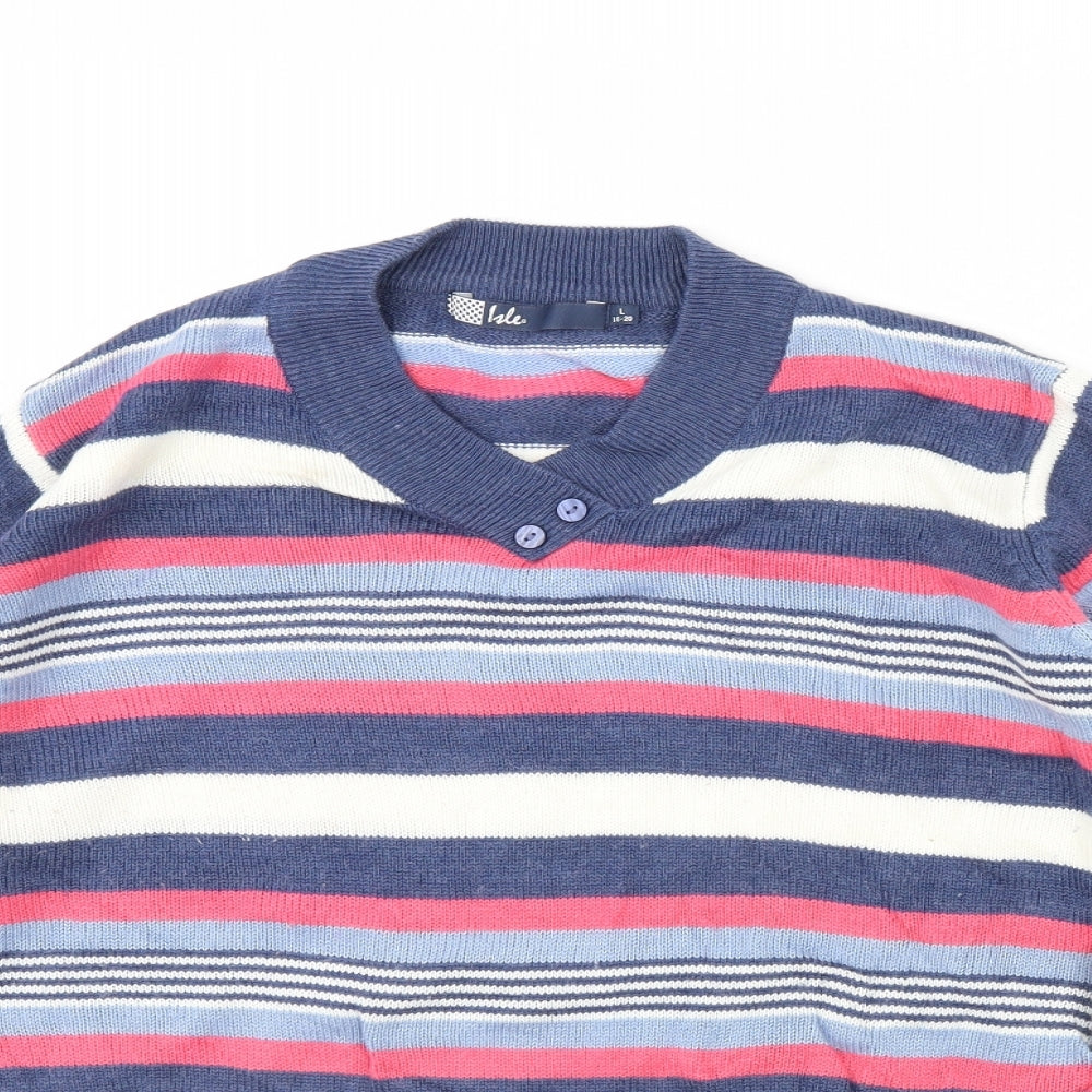 Isle Womens Blue Striped  Pullover Jumper Size L